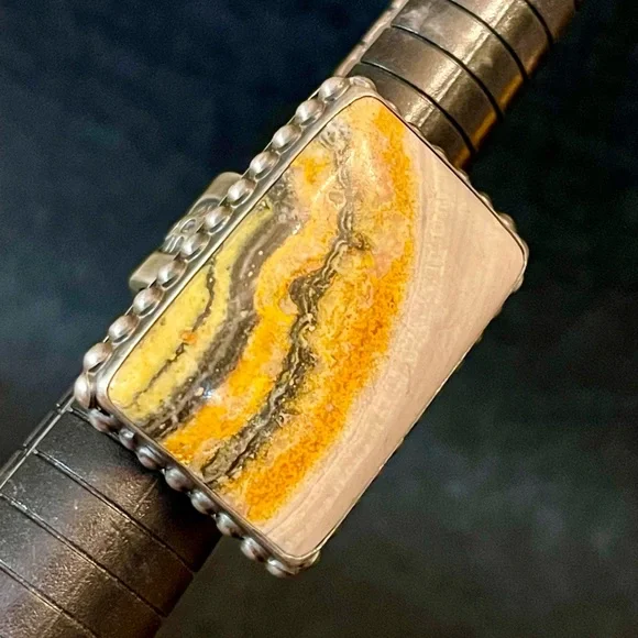 STERLING SILVER BUMBLEBEE JASPER RING ✨STATEMENT PIECE✨ - Picture 16 of 16